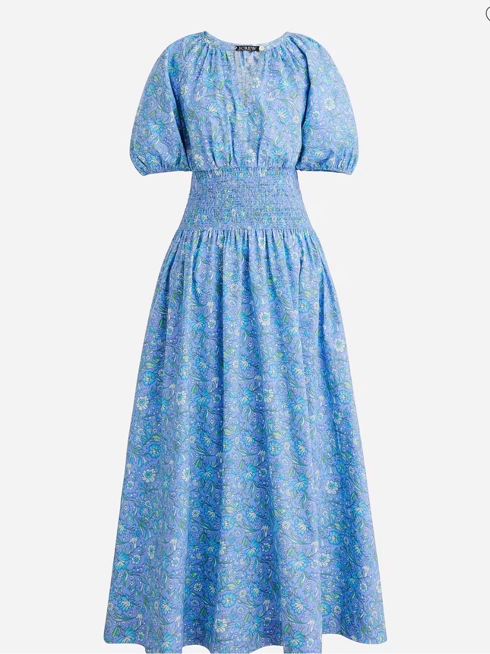 J. Crew- Provence smocked-waist midi dress in marigold blooms cotton poplin